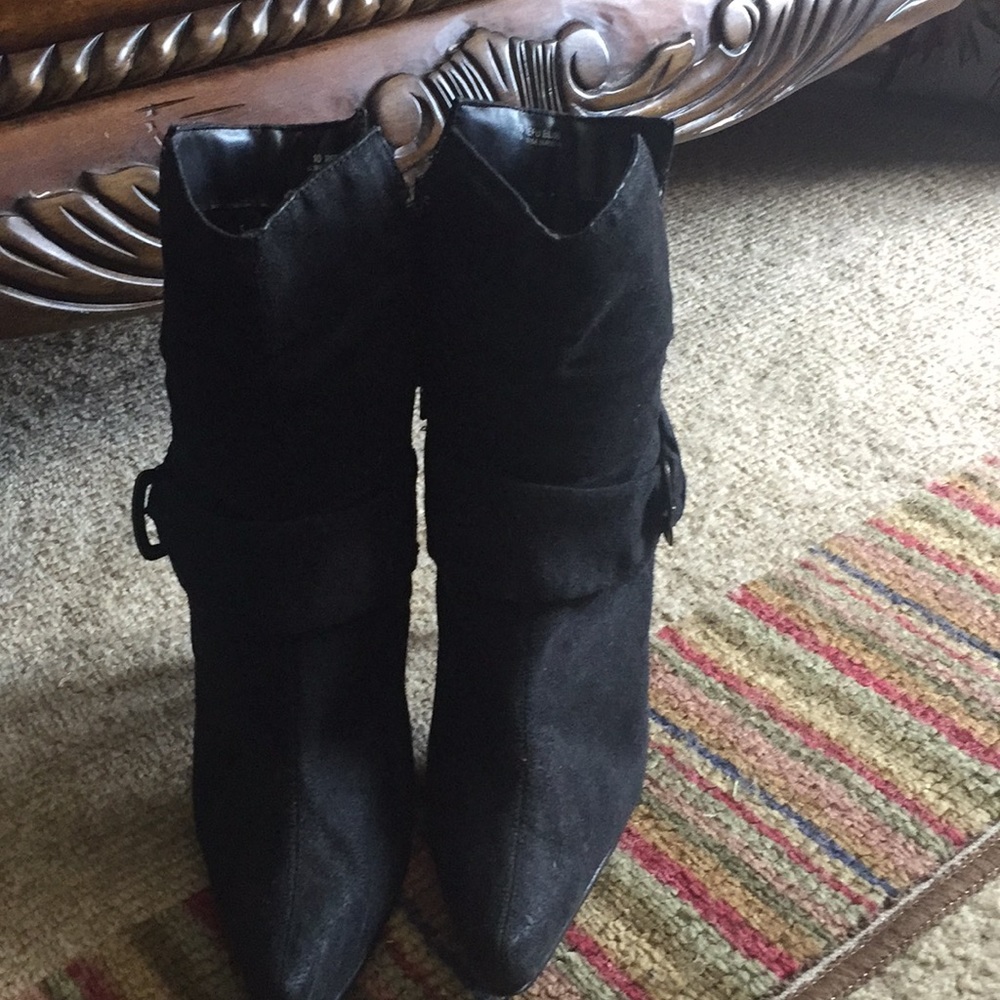 Over the ankle black suede boots